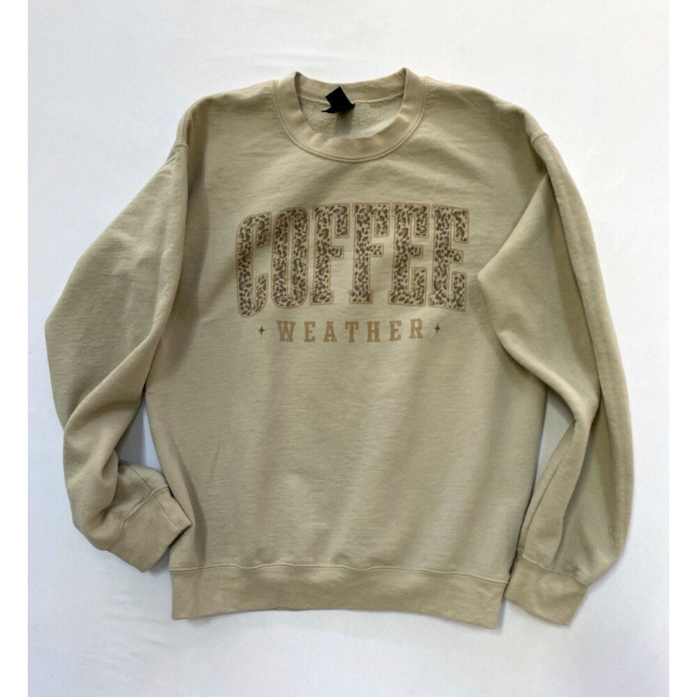 Gildan Heavy Blend Beige Crewneck Pullover Sweatshirt Coffee Weather S